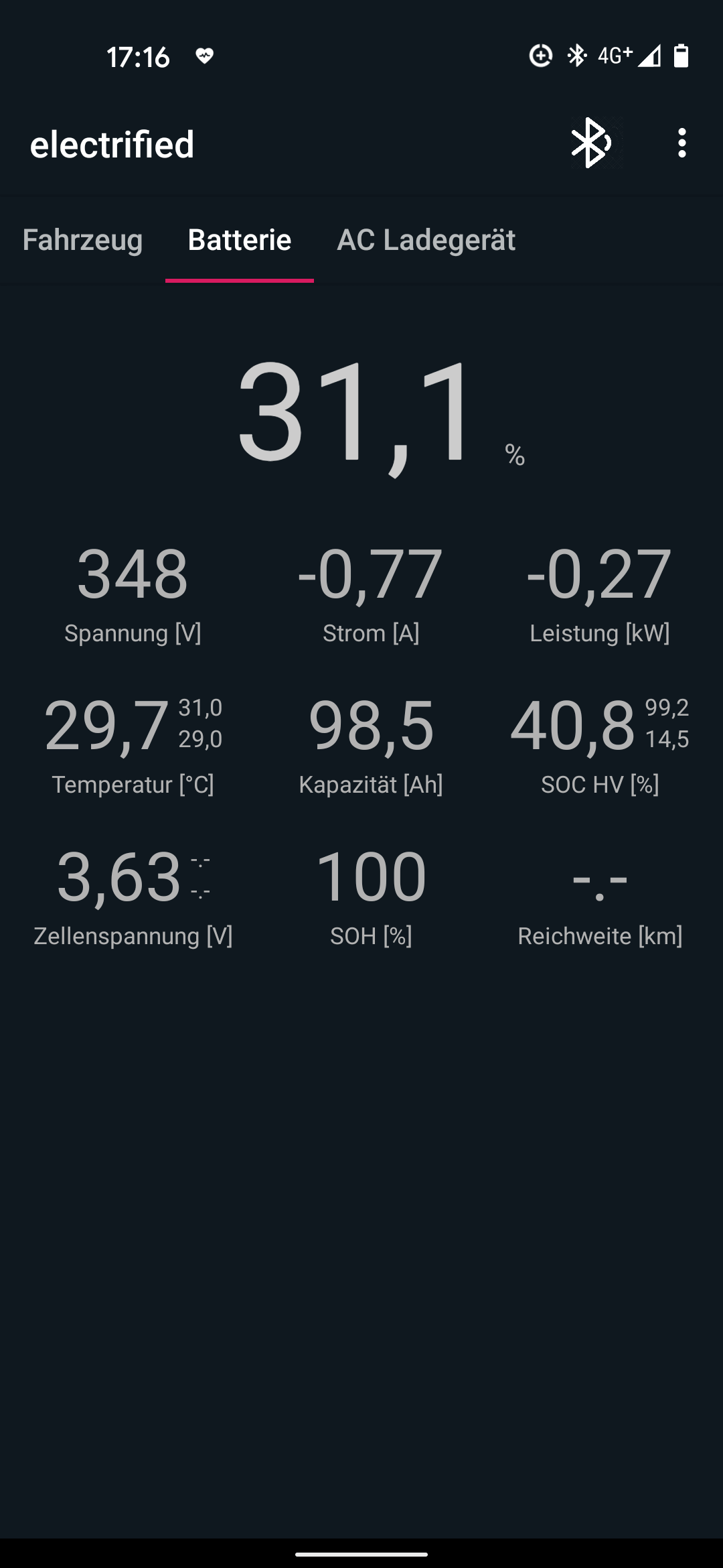 Screenshot electrified App SoH