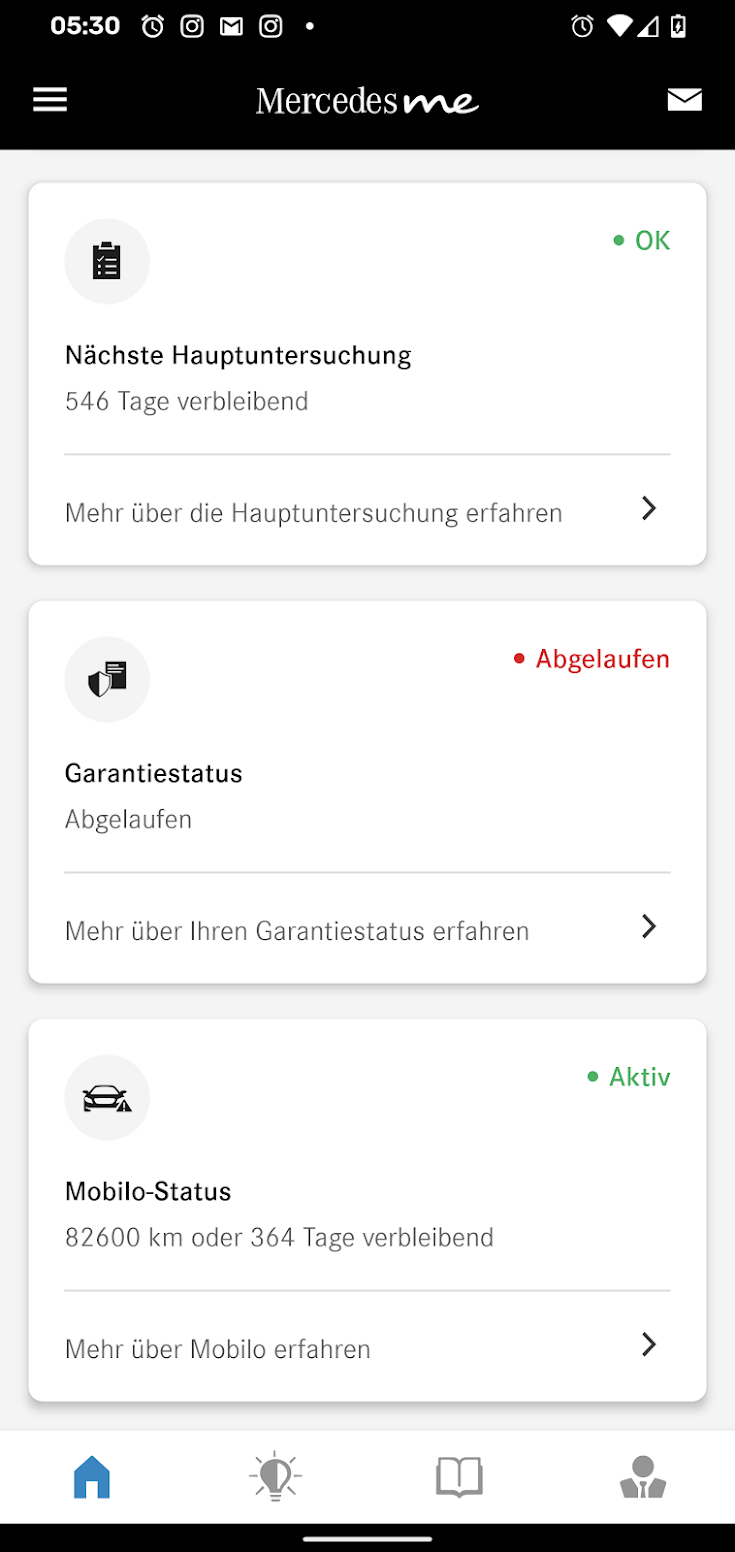 Screenshot aktives Mercedes Garantiepaket